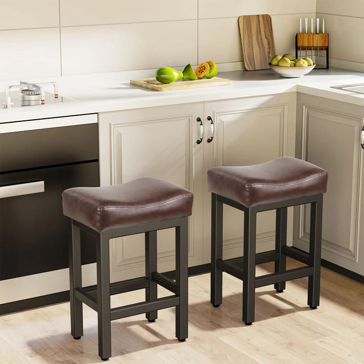 Raynesys 24 Inche Bonded Leather Counter Height Bar Stools Set of 2 Square 