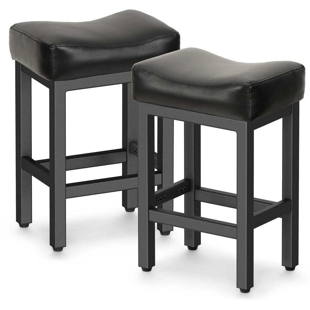 Raynesys 24 Inche Bonded Leather Counter Height Bar Stools Set of 2 Square 