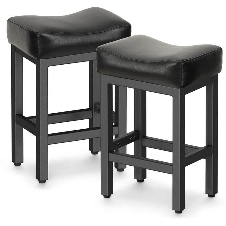 Raynesys 24 Inche Bonded Leather Counter Height Bar Stools Set of 2 Square 