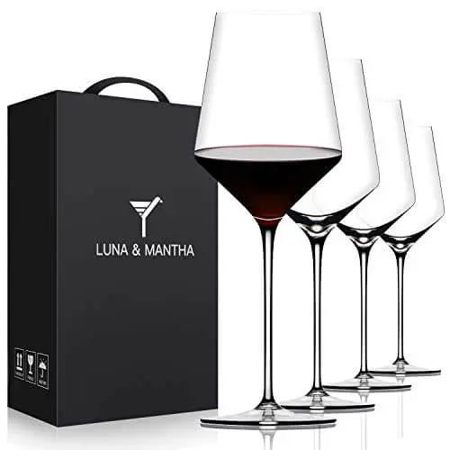 Red Wine Glasses Set of 4- Premium Crystal Wine Glasses Hand Blown-15 oz,Thin Rim,Long Stem,Perfect for Red or White,Daily Use,Unique Wedding Anniversary or Birthday Gift OJA