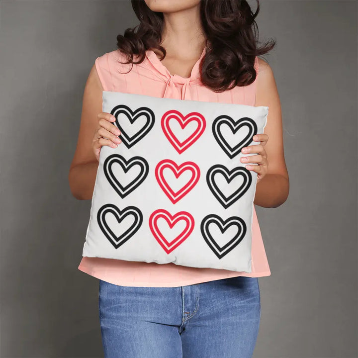Red and Black Hearts Throw Pillow Cover, Home Decor Accent 