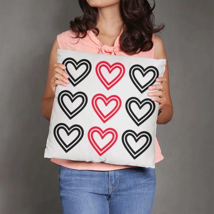 Red and Black Hearts Throw Pillow Cover, Home Decor Accent 