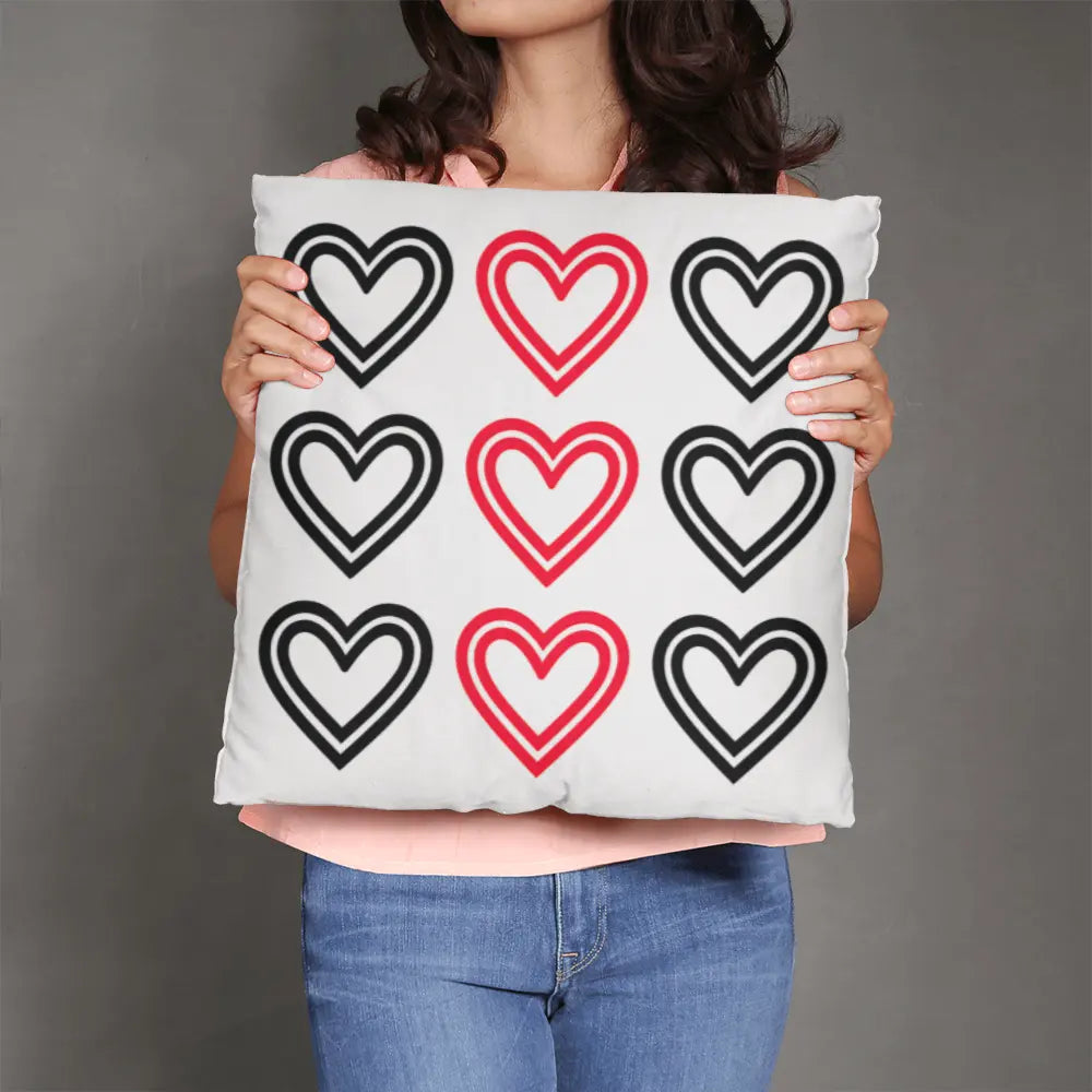 Red and Black Hearts Throw Pillow Cover, Home Decor Accent 