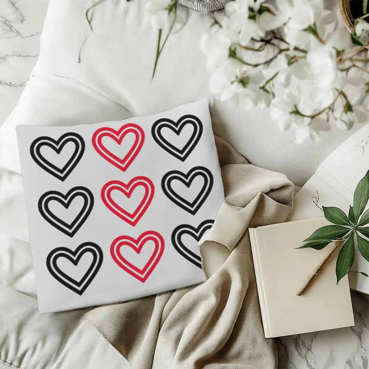 Red and Black Hearts Throw Pillow Cover, Home Decor Accent 