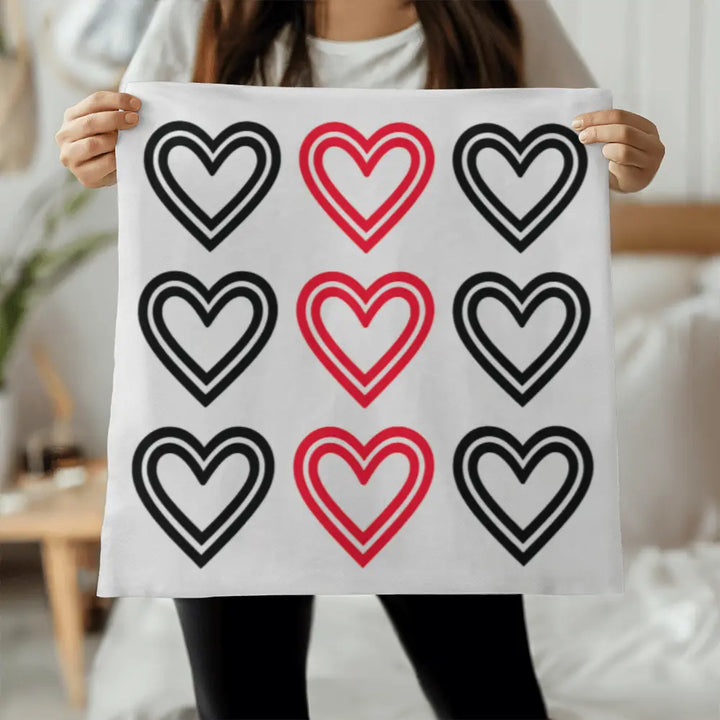 Red and Black Hearts Throw Pillow Cover, Home Decor Accent 