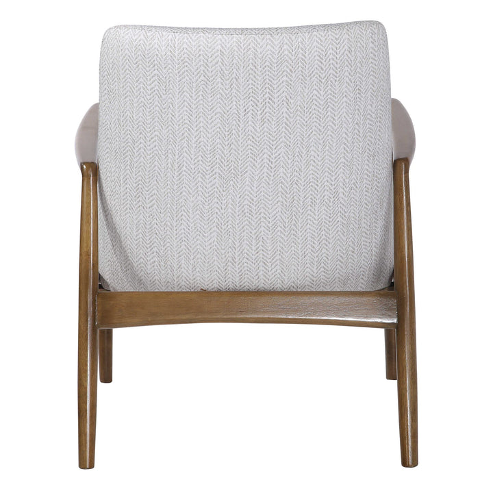 Retro Scandinavian Style Accent Arm Chair, Exposed Wood Frame, Light Chevron