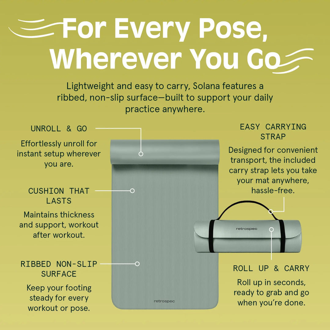Retrospec Solana Yoga Mat 1/2" Thick w/Nylon Strap - Sage
