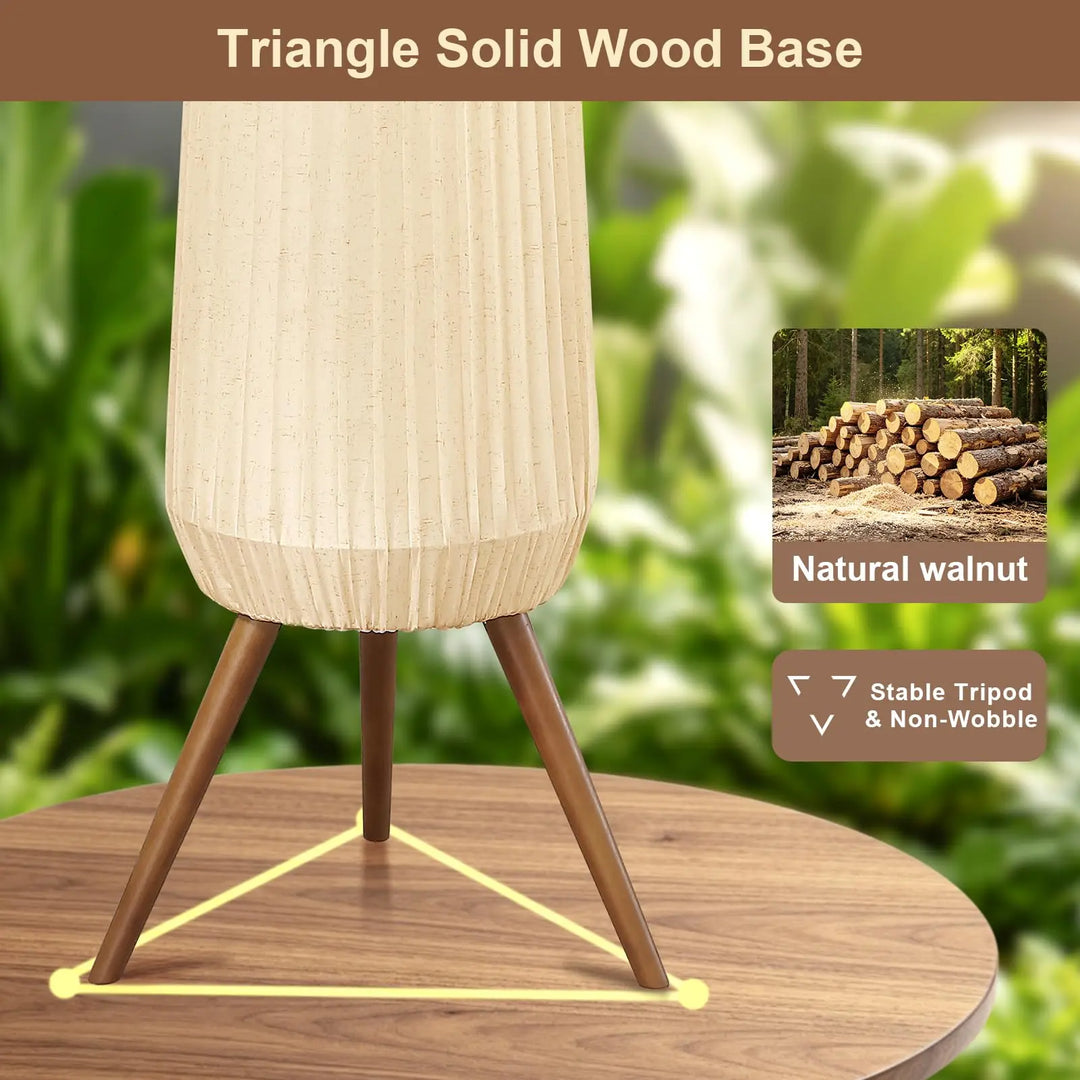 Reyokale 61'' Oatmeal Linen Pleated Floor Lamp, Walnut Wood Tripod Base