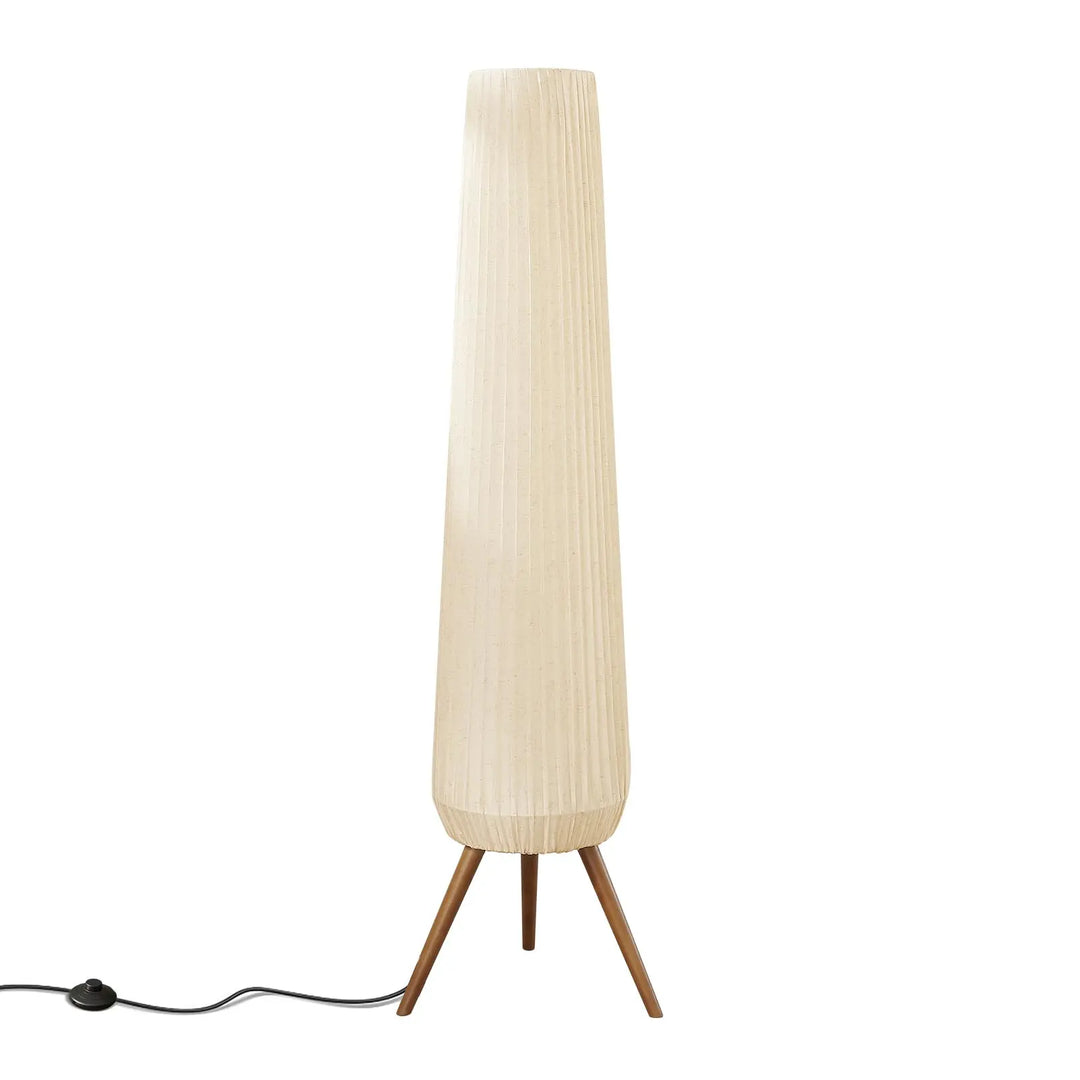 Reyokale 61'' Oatmeal Linen Pleated Floor Lamp, Walnut Wood Tripod Base