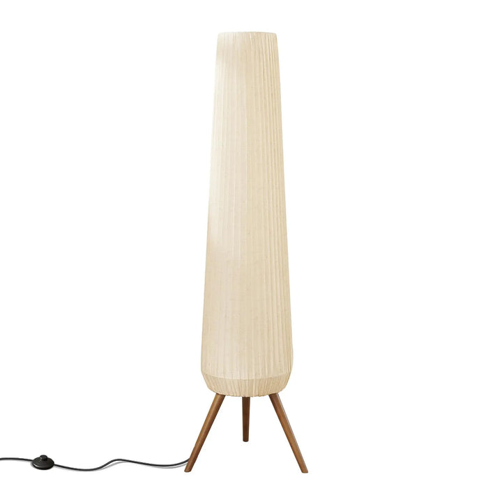 Reyokale 61'' Oatmeal Linen Pleated Floor Lamp, Walnut Wood Tripod Base