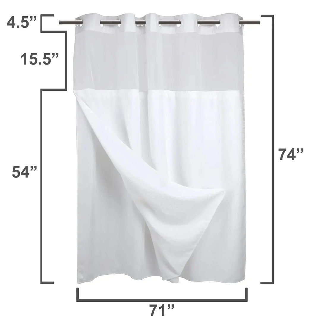 No Hooks Required Waffle Weave Shower Curtain with Snap in Liner - 71W x 74H,Hotel Grade,Spa Like Bath Curtain,White 