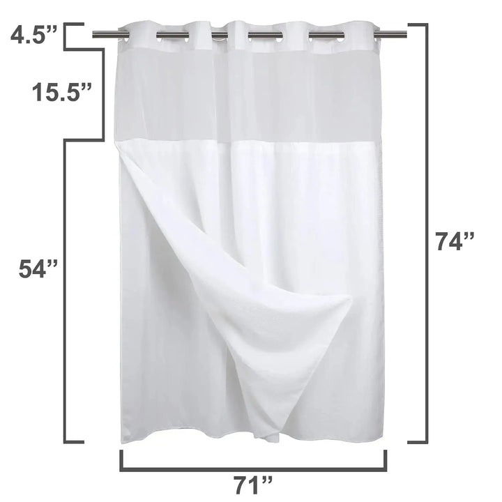 No Hooks Required Waffle Weave Shower Curtain with Snap in Liner - 71W x 74H,Hotel Grade,Spa Like Bath Curtain,White 
