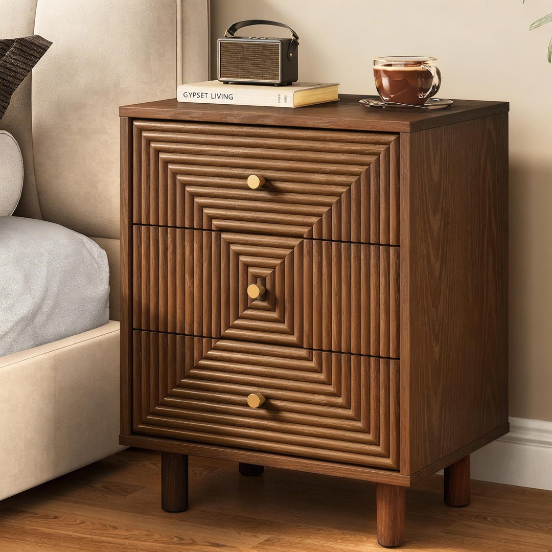 RoyalCraft 3 Drawer Nightstand for Bedroom, End Table with Solid Wood Legs 