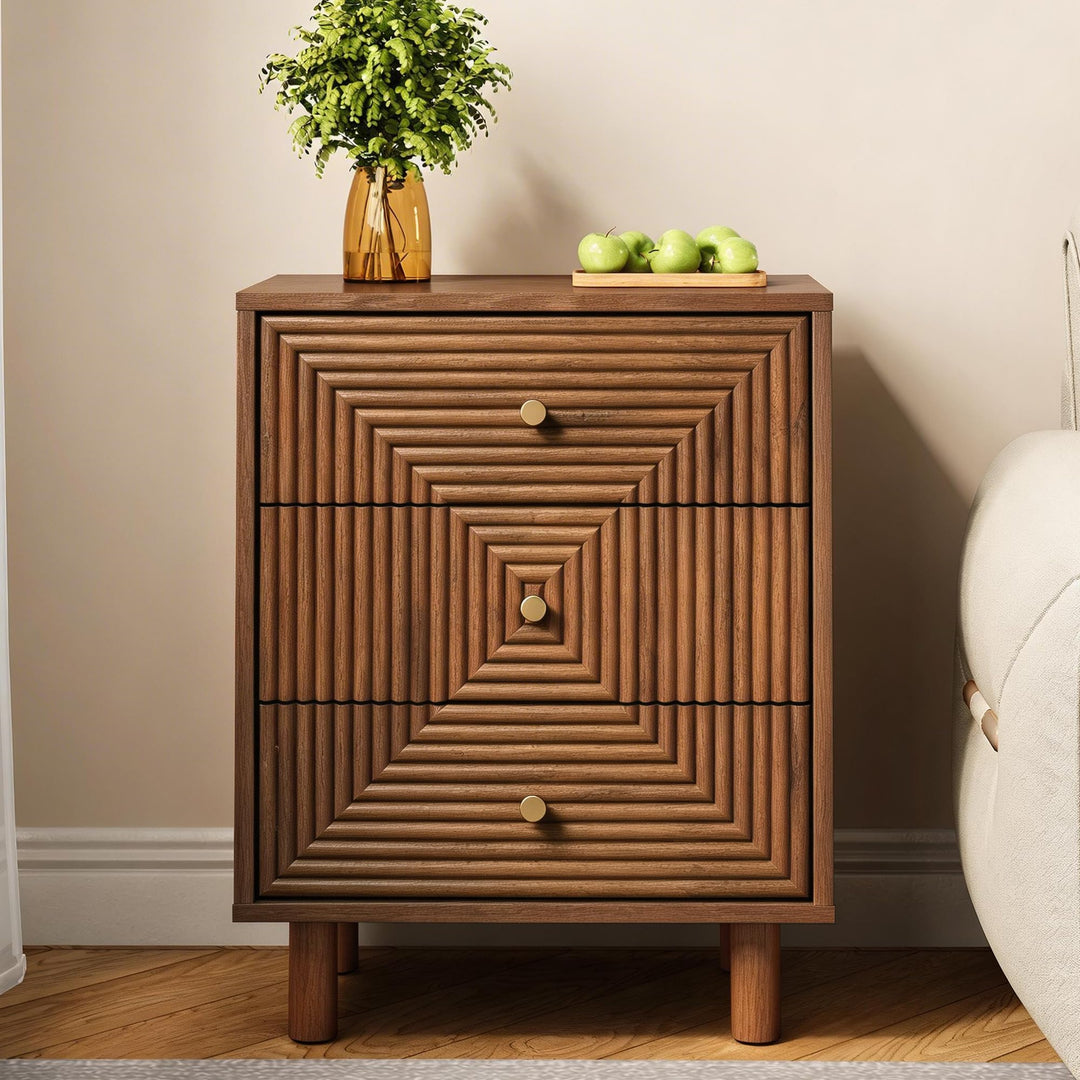 RoyalCraft 3 Drawer Nightstand for Bedroom, End Table with Solid Wood Legs 
