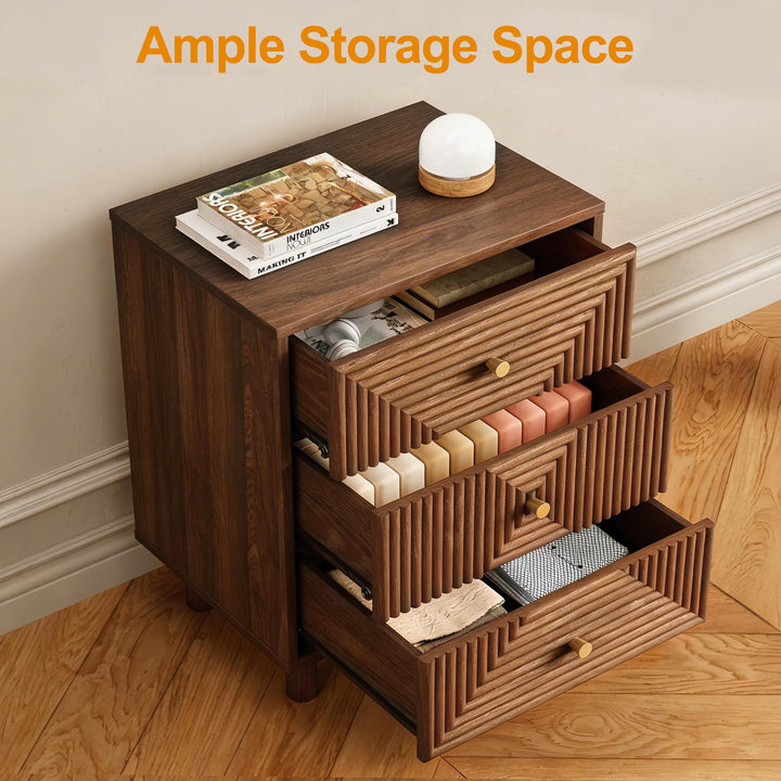 RoyalCraft 3 Drawer Nightstand for Bedroom, End Table with Solid Wood Legs 