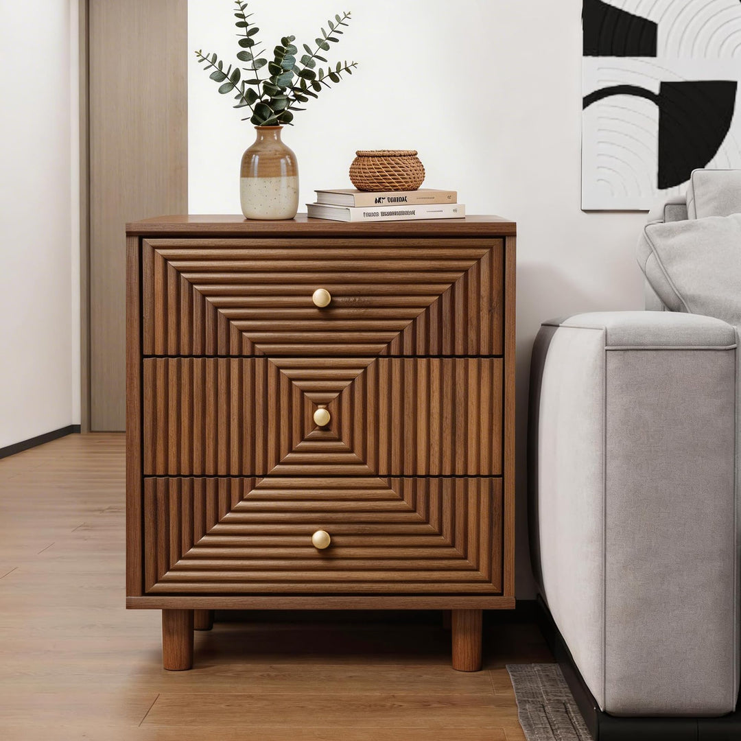 RoyalCraft 3 Drawer Nightstand for Bedroom, End Table with Solid Wood Legs 