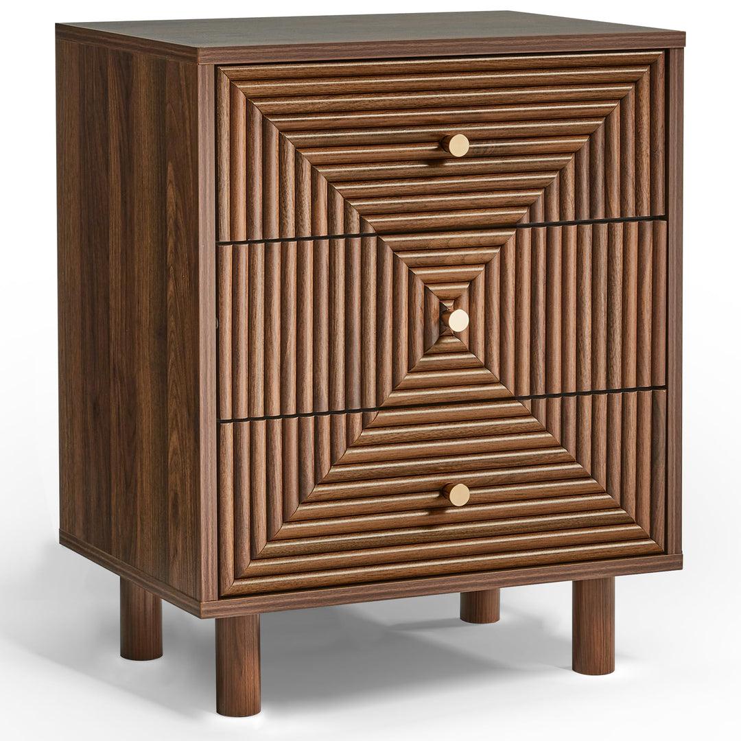 RoyalCraft 3 Drawer Nightstand for Bedroom, End Table with Solid Wood Legs 