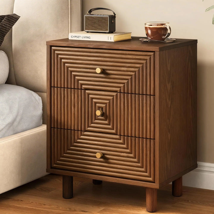 RoyalCraft 3 Drawer Nightstand for Bedroom, End Table with Solid Wood Legs 