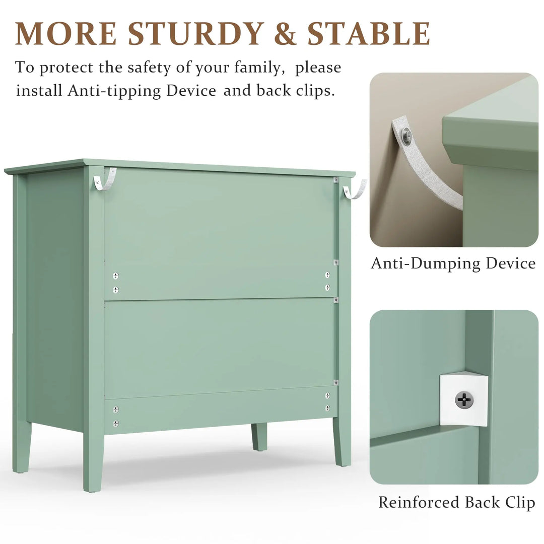 RoyalCraft 32" Large Nightstand Set of 2, Fluted Painted Bedside Table with 3 Spacious Drawers, Modern Tall End Table for Bedroom, Milky Green 