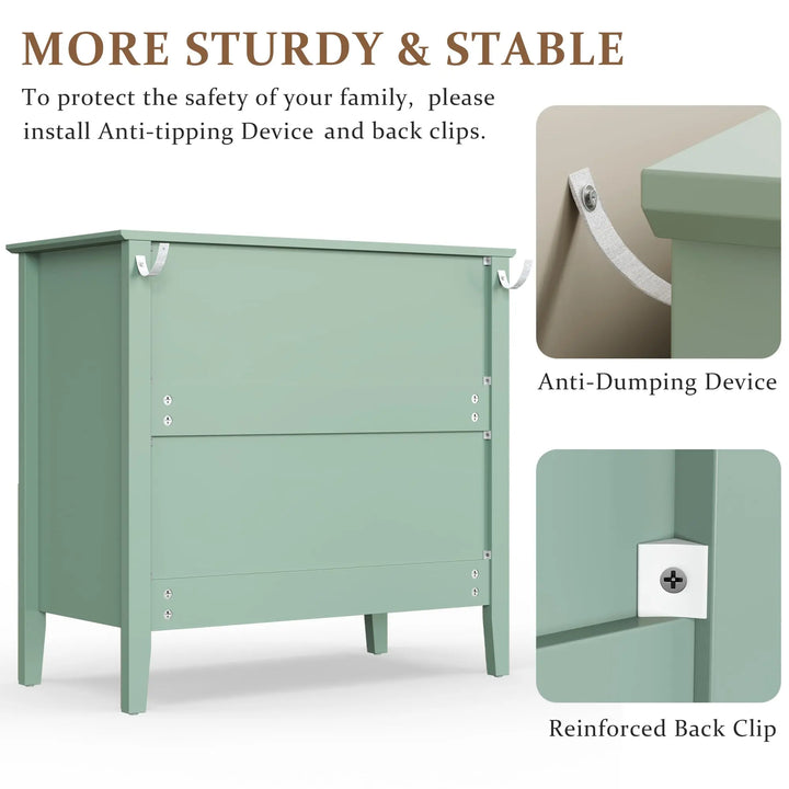 RoyalCraft 32" Large Nightstand Set of 2, Fluted Painted Bedside Table with 3 Spacious Drawers, Modern Tall End Table for Bedroom, Milky Green 