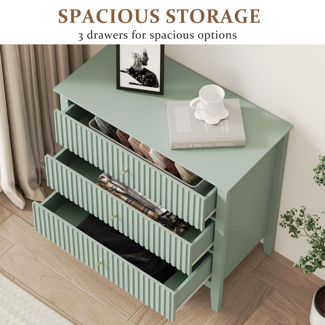 RoyalCraft 32" Large Nightstand Set of 2, Fluted Painted Bedside Table with 3 Spacious Drawers, Modern Tall End Table for Bedroom, Milky Green 