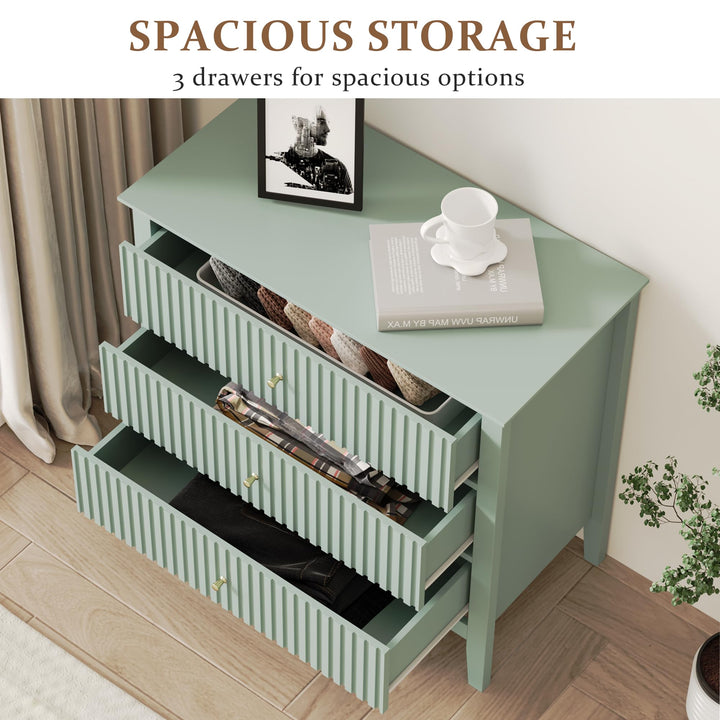 RoyalCraft 32" Large Nightstand Set of 2, Fluted Painted Bedside Table with 3 Spacious Drawers, Modern Tall End Table for Bedroom, Milky Green 
