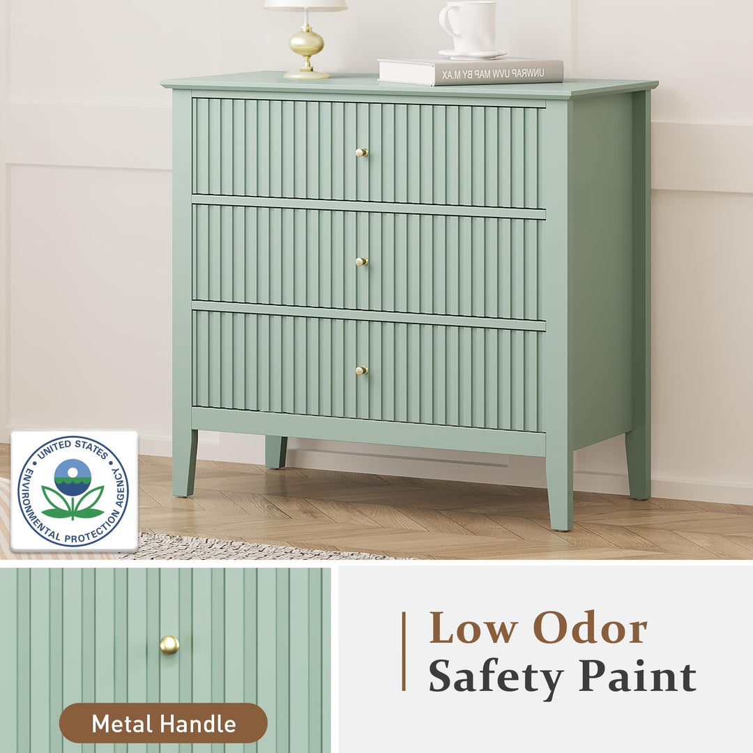 RoyalCraft 32" Large Nightstand Set of 2, Fluted Painted Bedside Table with 3 Spacious Drawers, Modern Tall End Table for Bedroom, Milky Green 