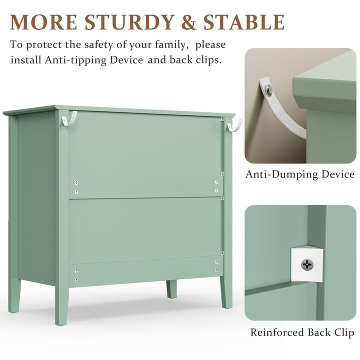 RoyalCraft 32" Large Nightstand Set of 2, Fluted Painted Bedside Table with 3 Spacious Drawers, Modern Tall End Table for Bedroom, Milky Green 