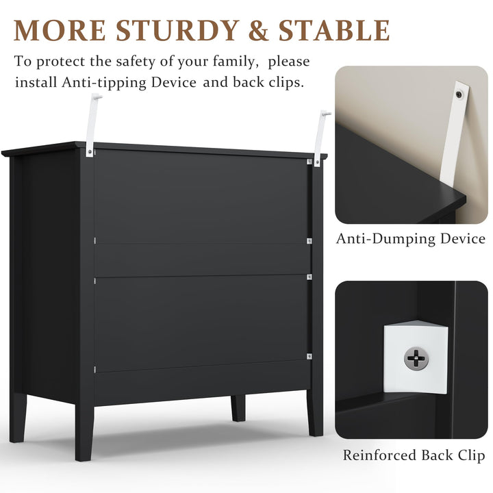 RoyalCraft 32" Large Nightstand, Fluted Painted Bedside Table with 3 Spacious Drawers, Modern Tall End Table for Bedroom, Black 