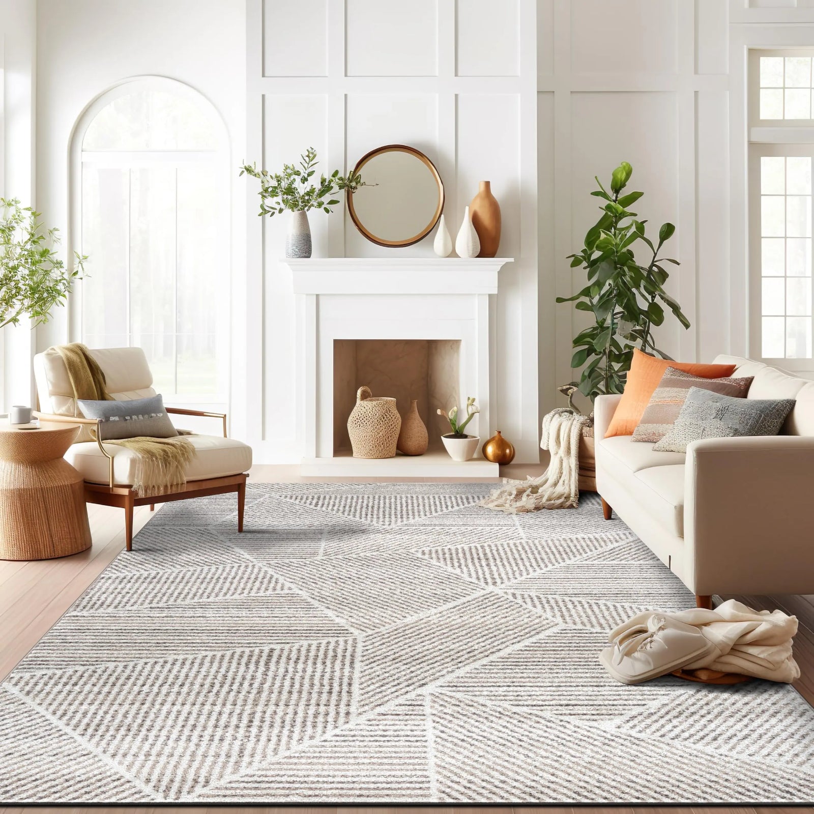 Rugshop Contemporary Geometric Stripe Area Rug - Cream 