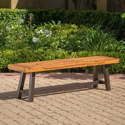 Christopher Knight Home Carlisle Outdoor Acacia Wood and Rustic Metal Bench, Sandblast Finish / Rustic Metal