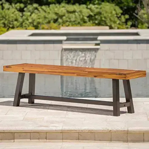 Christopher Knight Home Carlisle Outdoor Acacia Wood and Rustic Metal Bench, Sandblast Finish / Rustic Metal