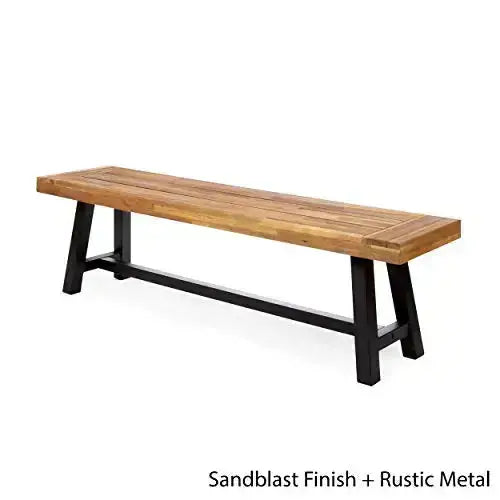 Christopher Knight Home Carlisle Outdoor Acacia Wood and Rustic Metal Bench, Sandblast Finish / Rustic Metal