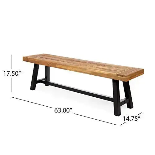 Christopher Knight Home Carlisle Outdoor Acacia Wood and Rustic Metal Bench, Sandblast Finish / Rustic Metal