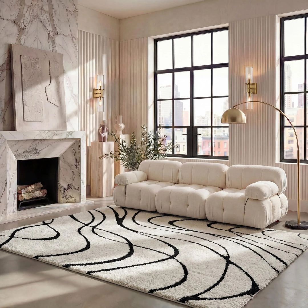 SAFAVIEH Area Rug 8x10, Florida Shag Collection, Ivory &amp; Black