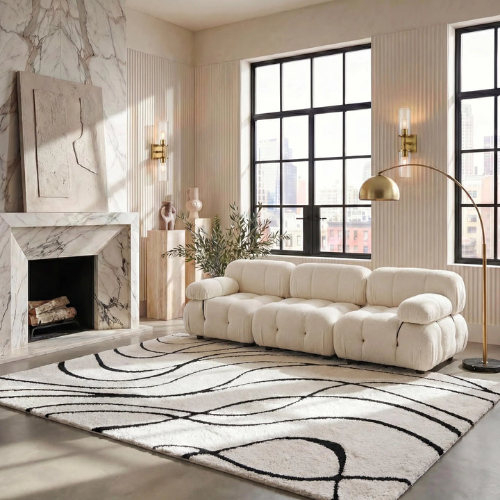 SAFAVIEH Area Rug 8x10, Florida Shag Collection, Ivory &amp; Black