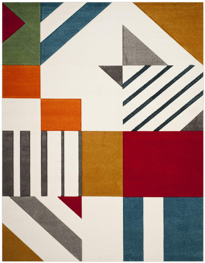 SAFAVIEH Area Rug 8x10 - Hollywood Collection - Large - Ivory &amp; Peacock Blue, Mid-Century Modern Design, Non-Shedding &amp; Easy Cleaning, Ideal for Living Room, Bedroom, Office, Dining Space (HLW709B) 