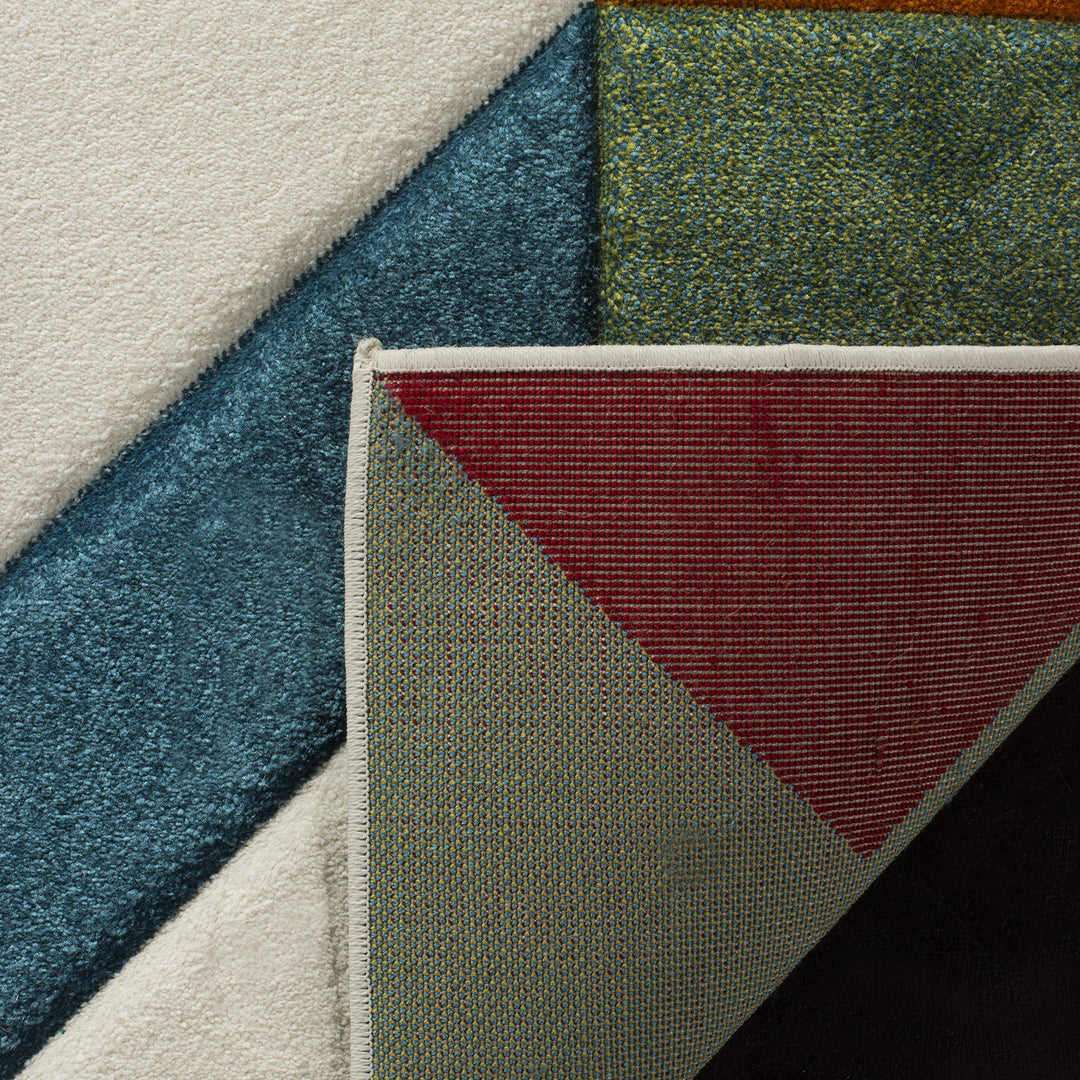 SAFAVIEH Area Rug 8x10 - Hollywood Collection - Large - Ivory &amp; Peacock Blue, Mid-Century Modern Design, Non-Shedding &amp; Easy Cleaning, Ideal for Living Room, Bedroom, Office, Dining Space (HLW709B) 