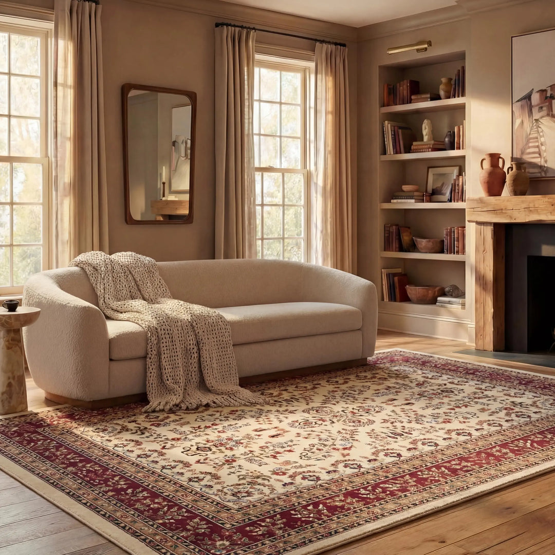 SAFAVIEH Area Rug 8x10 - Lyndhurst Collection - Large - Ivory & Red, Traditional Oriental Design, Non-Shedding & Easy to Clean, Ideal for Living Room, Bedroom, Dining Space (LNH331A)