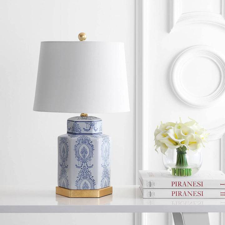 SAFAVIEH Bodin Table Lamp Set of 2, 23 Inch, Blue/White