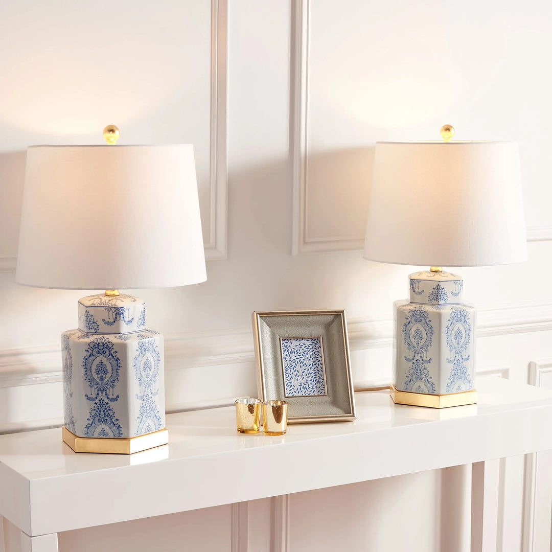 SAFAVIEH Bodin Table Lamp Set of 2, 23 Inch, Blue/White