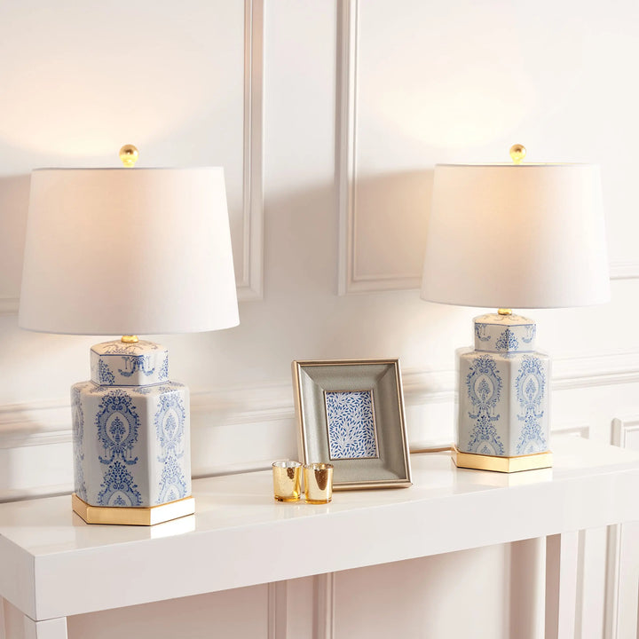 SAFAVIEH Bodin Table Lamp Set of 2, 23 Inch, Blue/White