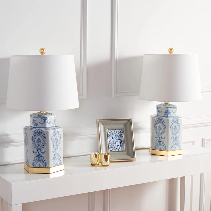 SAFAVIEH Bodin Table Lamp Set of 2, 23 Inch, Blue/White