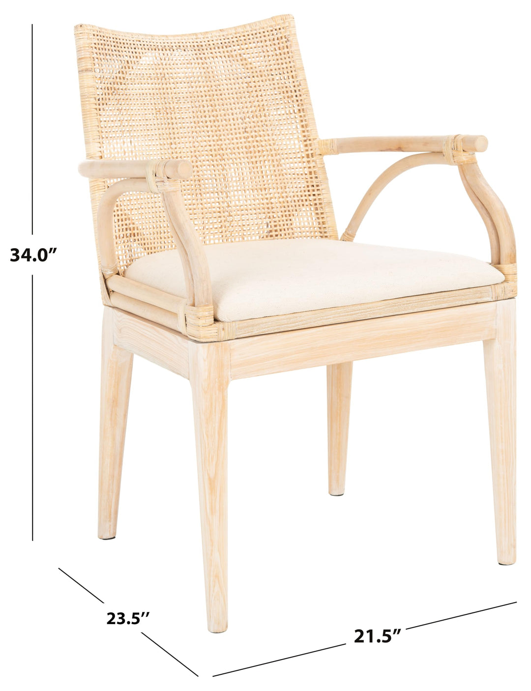 SAFAVIEH Gianni Rattan Arm Chair 19.8”, Natural &amp; White Wash SEA4011B 