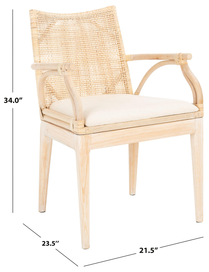 SAFAVIEH Gianni Rattan Arm Chair 19.8”, Natural &amp; White Wash SEA4011B 