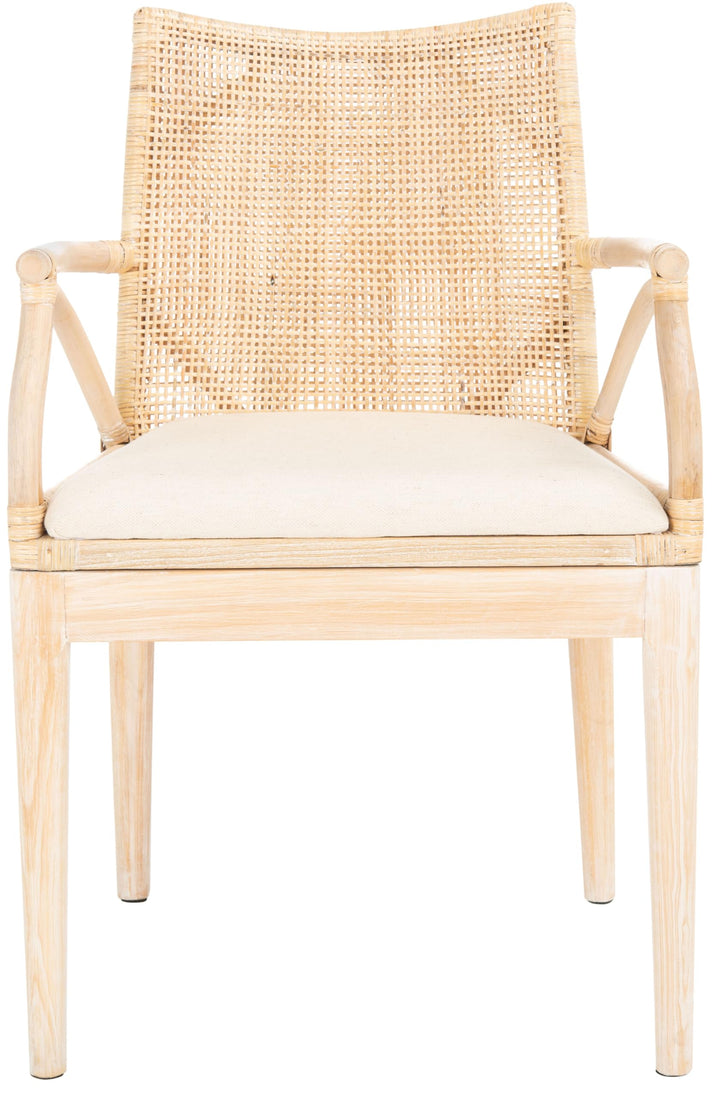 SAFAVIEH Gianni Rattan Arm Chair 19.8”, Natural &amp; White Wash SEA4011B 