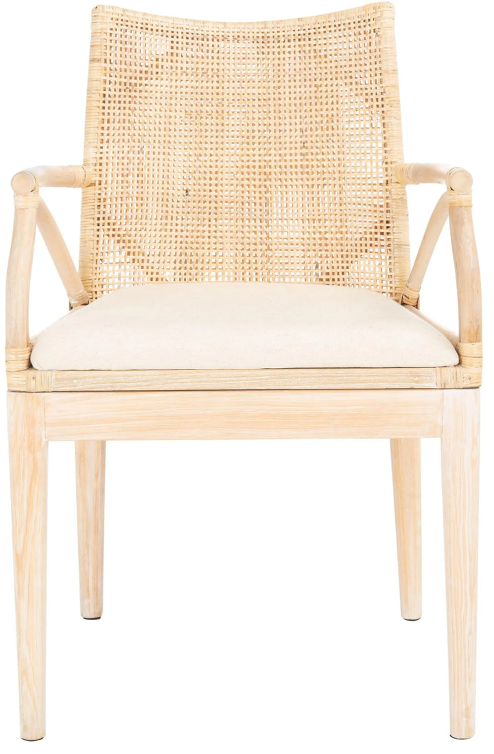 SAFAVIEH Gianni Rattan Arm Chair 19.8”, Natural &amp; White Wash SEA4011B 
