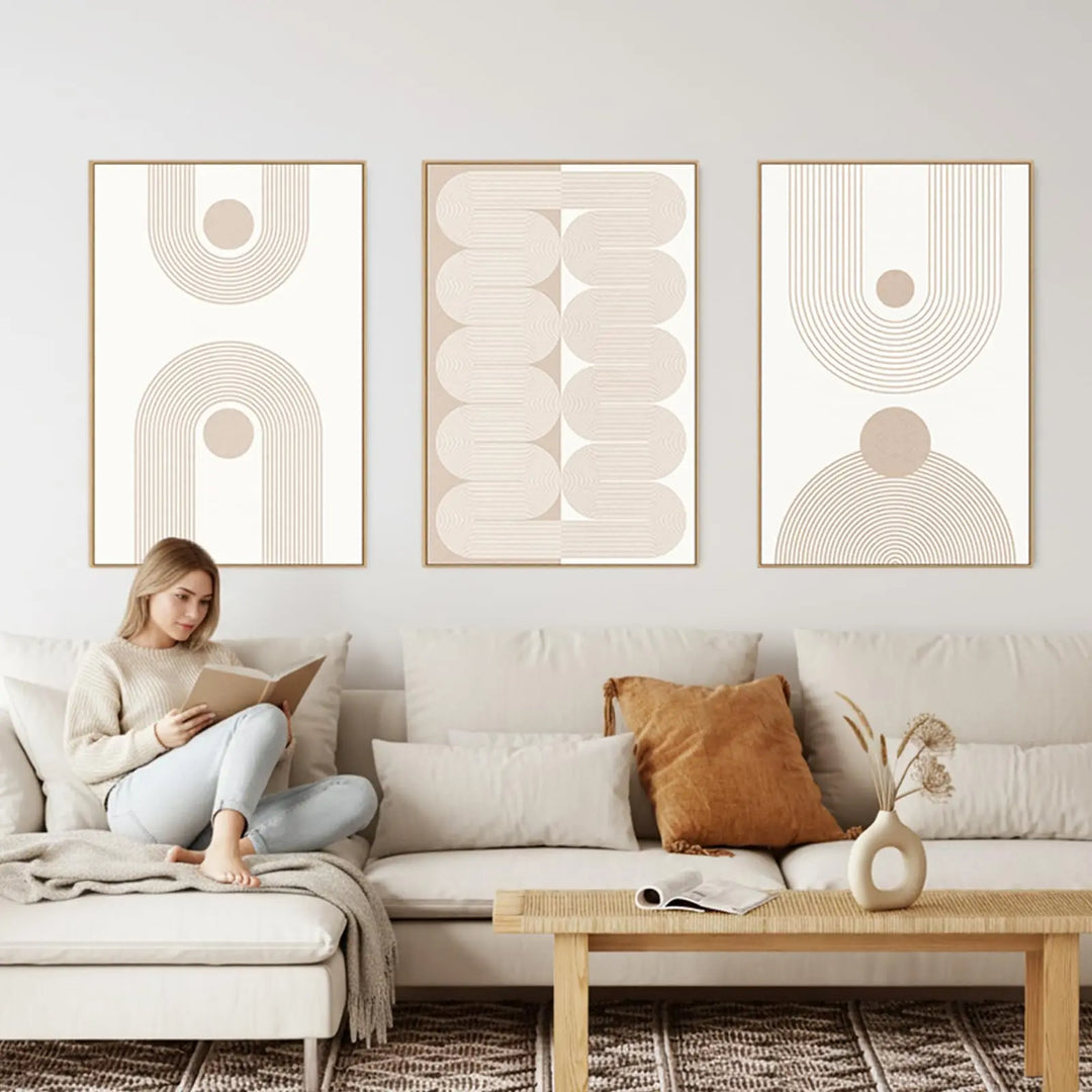 SAFERRYHOME Boho Neutral Abstract Beige Modern Wall Art Set of 3,16"x24"
