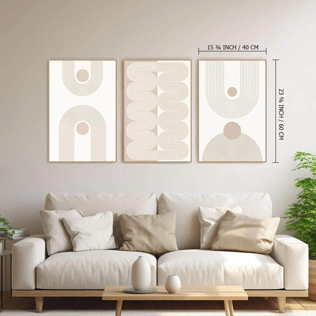 SAFERRYHOME Boho Neutral Abstract Beige Modern Wall Art Set of 3,16"x24"