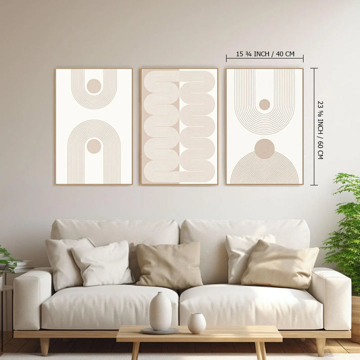 SAFERRYHOME Boho Neutral Abstract Beige Modern Wall Art Set of 3,16"x24"